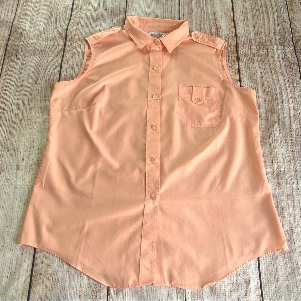 Vintage 60s Button up Tank Top Sleeveless Shirt
